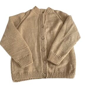 Hand Knitted Cardigan Sweater Beige‎ Button Up Long Sleeve Cozy Knit Top